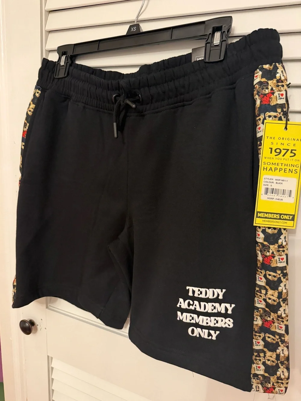 NWT Members Only Men’s Fleece Shorts, Sz Sm, Black, Pockets, Teddy Academ